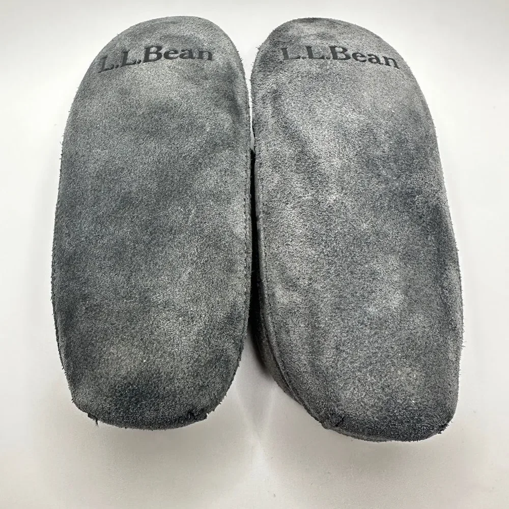 NWOT LL Bean Kids Wicked Good Gray Suede Shearling Moccasins Slippers, Size 10